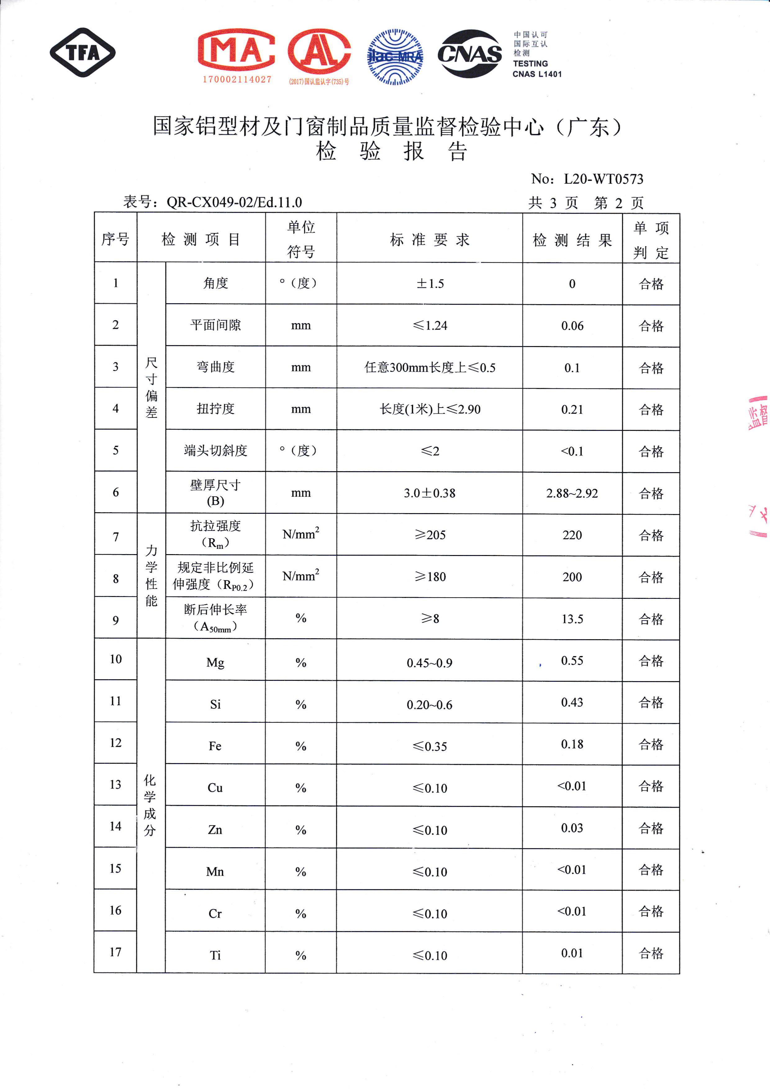 喷漆型材6063-T6检验报告（三）